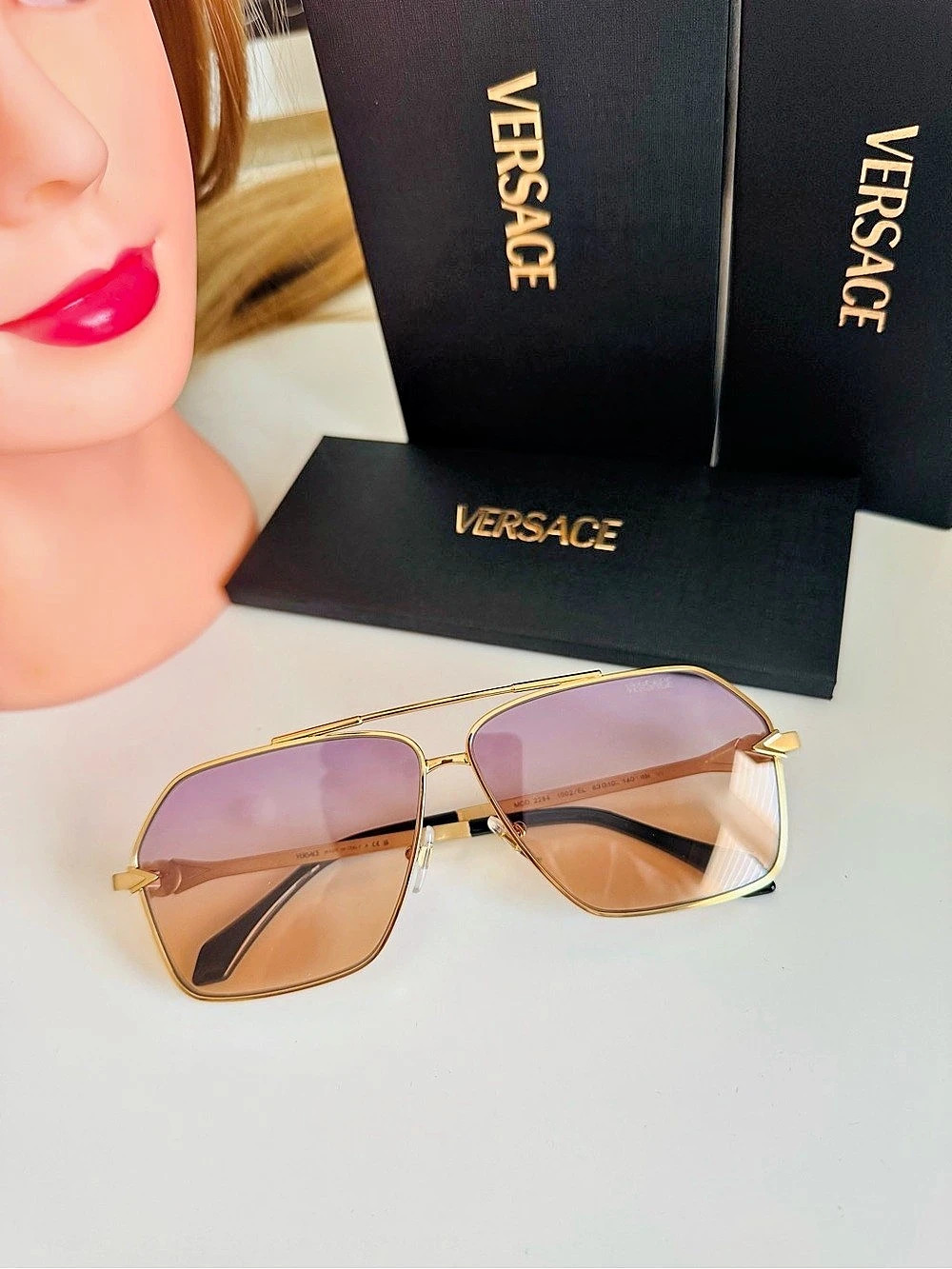 Versace VE2284 Navigator Sunglasses Gold & Purple